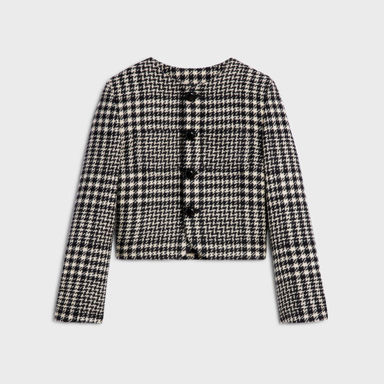VESTE VERNEUIL COL PUR IN NATTE LAINE PRINCE DE GALLES