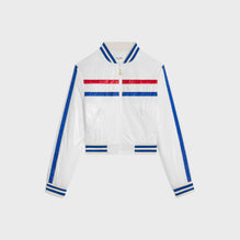 BLOUSON CROPPED RAYURES IN NYLON LEGER