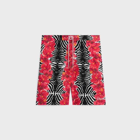 SHORT DE BAIN LONG CELINE IN NYLON HIBISCUS ZEBRE