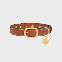 M 25MM STUDS DOG COLLAR IN TRIOMPHE CANVAS & CALFSKIN