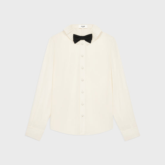 CHEMISE MIA COL PLISSE NOEUD IN ACETATE SILK CREPE