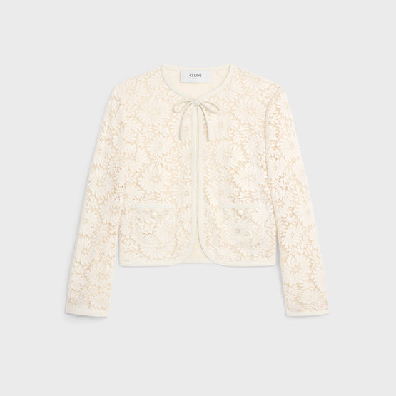 VESTE VERNEUIL ENCOLURE NOUEE IN DENTELLE FLEURS LIN COTON