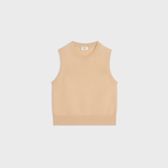 PULL COL ROND SANS MANCHES IN CACHEMIRE ECOSSAIS