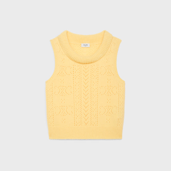 PULL COL BENITIER SANS MANCHES IN LAINE CACHEMIRE SOIE POINTELLE