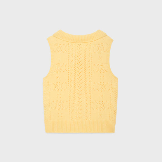 PULL COL BENITIER SANS MANCHES IN LAINE CACHEMIRE SOIE POINTELLE