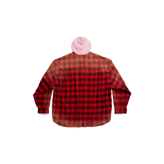 Men Hooded Oversized Shirt - Intense Red/Black