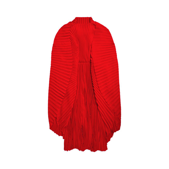 Women Pleated Drape Dress - Begonia Red