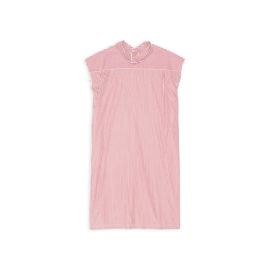 Women Swing Collar Rawcut Dress - Burgundy/White