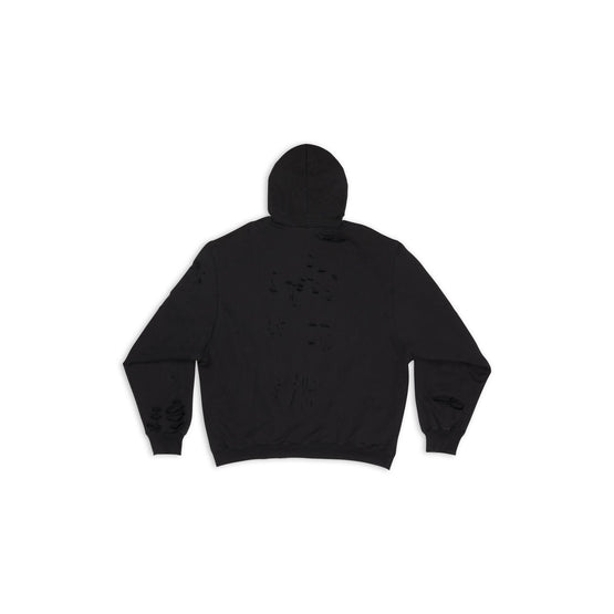 Men Destroyed  Hoodie - Black/Black/Anthra