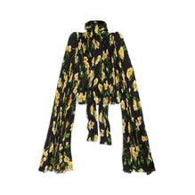 Women Scarf Pleated Blouse - Black/Yellow