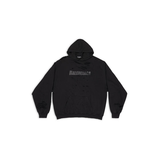 Men Destroyed  Hoodie - Black/Black/Anthra