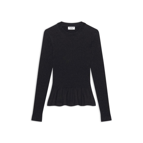 Women L/S Smock Top - Black