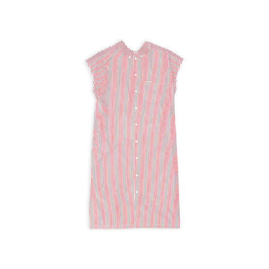 Women Swing Collar Rawcut Dress - Burgundy/White