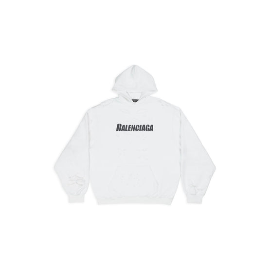 Men Destroyed  Hoodie - White/Black