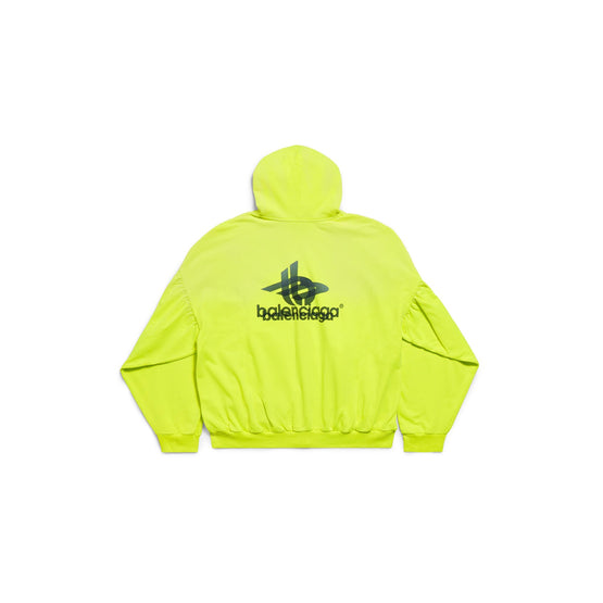 Men Round Zip-Up Hoodie - Fluo Yellow/Black