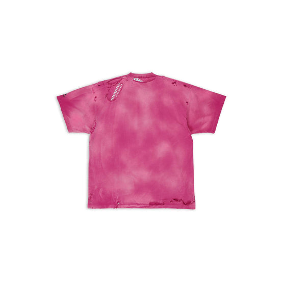Women Oversized Repaired T-Shirt - Dark Fuschia/Bk W