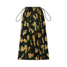 Women Pleated Drawstring Skirt - Black/Yellow