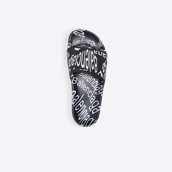 Women Pool Grain Rubber Printed Typo - Black White