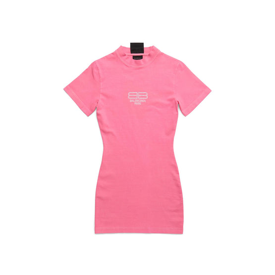 Women T-Shirt Mini Dress - Fluo Pink