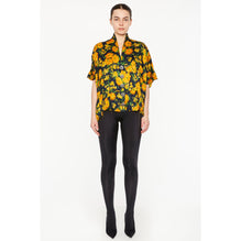 Women Oversize V-Neck Blouse - Yellow/Navy