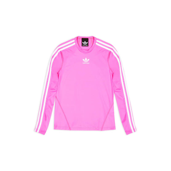 Women Fitted Crewneck Top - Neon Pink/White