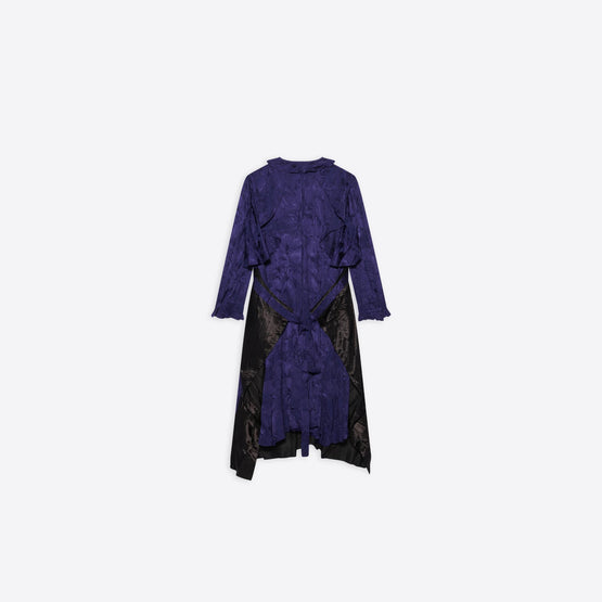 Women V-Neck Patched Dress - Marine Blue