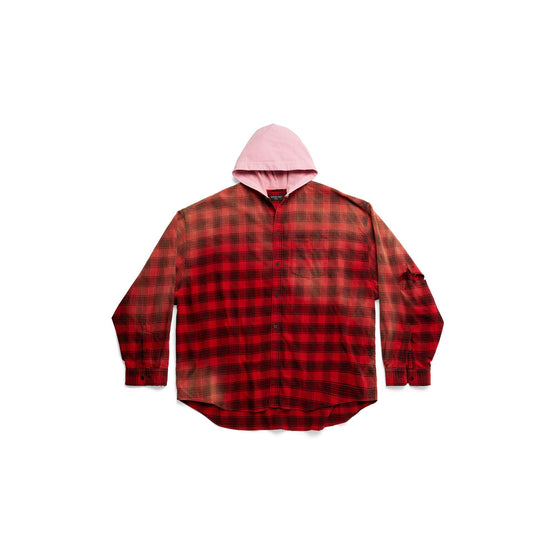 Men Hooded Oversized Shirt - Intense Red/Black