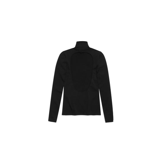 Women L/S Mock Collar Top - Black