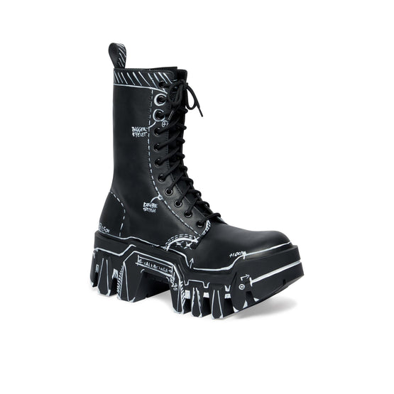 Women Bulldozer Boot Lace - Black/White