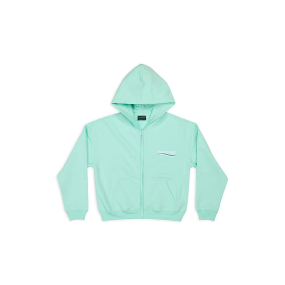 Women Small Fit Zip Up Hoodie - Mint/White/Blue