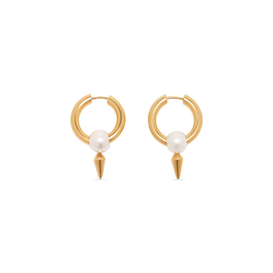 Unisex Force Spike Earrings P - Shiny Gold/White