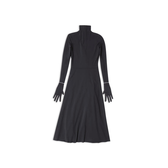Women Turtleneck A-Line Dress - Noir