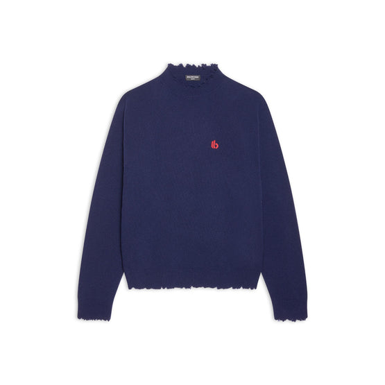 Men Raw Highneck Sweater - Blue
