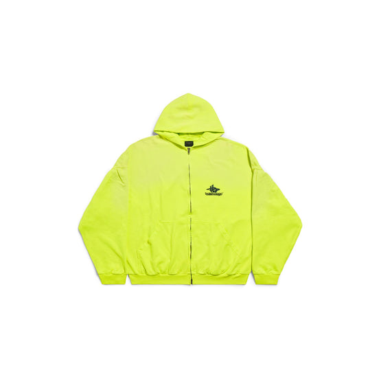 Men Round Zip-Up Hoodie - Fluo Yellow/Black