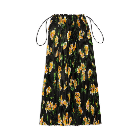 Women Pleated Drawstring Skirt - Black/Yellow