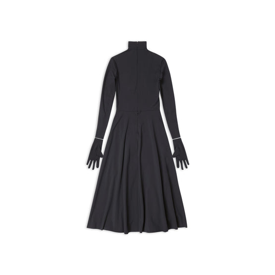 Women Turtleneck A-Line Dress - Noir