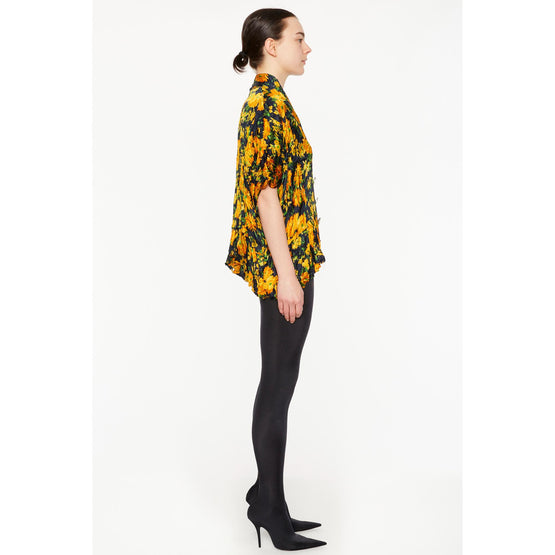 Women Oversize V-Neck Blouse - Yellow/Navy